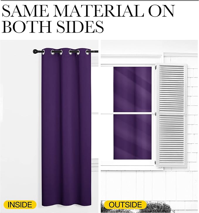 NICETOWN Purple Blackout Curtains 96 inches Long, Niose Reducing and Thermal Insulated Room Darkening Curtains for Girls Bedroom Living Room Window Decoration (55 inches Wide, 2 Panels)