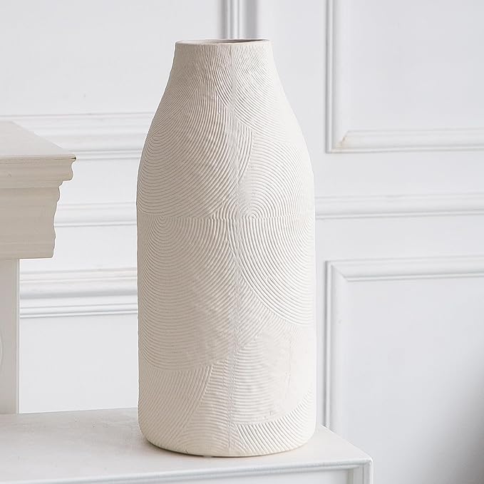 Large Textured Vase, Boho Ceramic Vase for Modern Farmhouse Home Decor, Pottery Vases for Flowers, Pampas Grass, Rustic Decorative Vase, Clay Vase Centerpieces for Dining Table