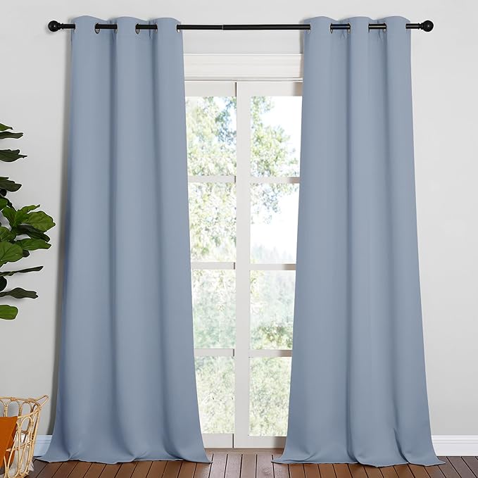 NICETOWN Vintage Blue Blackout Curtains 90 inches Length for Living Room, 2 Panels, 42" Wide, Thermal Insulated Long Drapes for Large Window