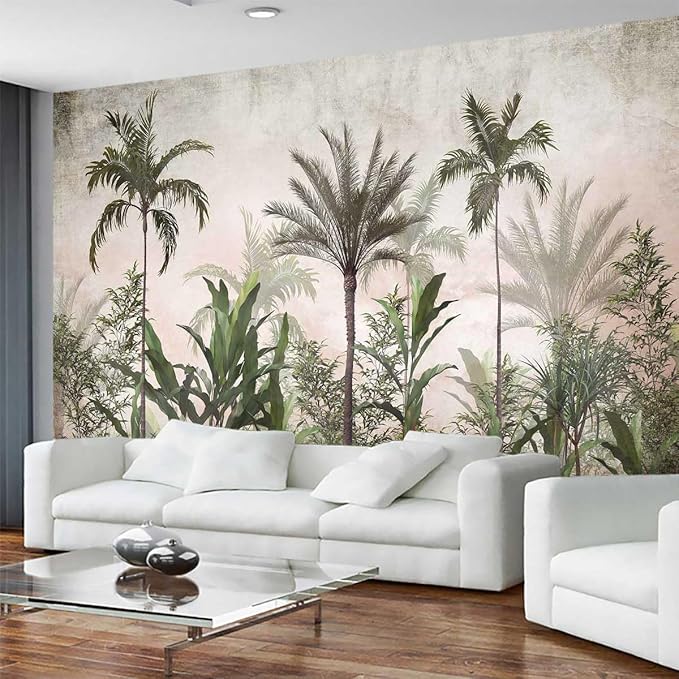 Tropical Greenery and Leaves Mural, Large Art Backdrop Wallpaper, Sofa Backdrop and TV Backdrop Wall Mural(Non-self-Adhesive)