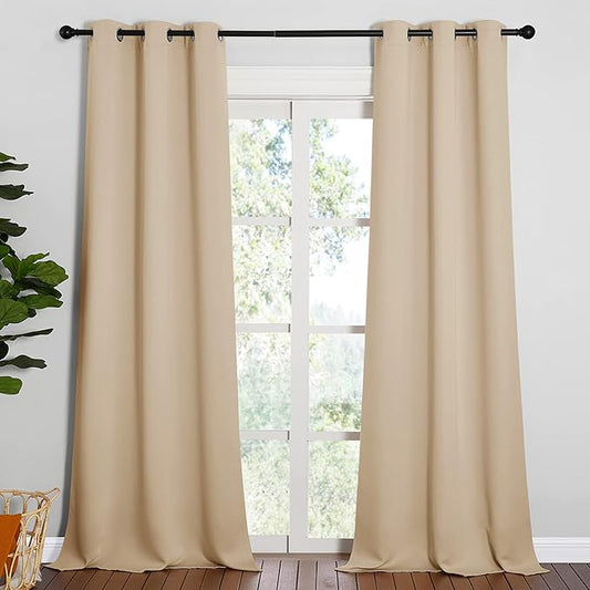 NICETOWN Room Darkening Grommet Panels - Baby Room Curtains 95 inches Long, Privacy Draperies (42 inches Width, Biscotti Beige, 1 Pair)