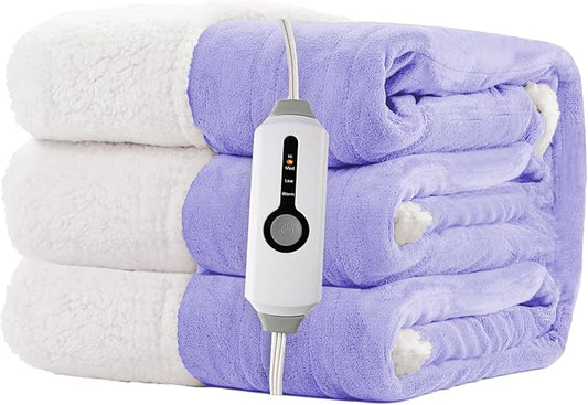 Electric Heated Blanket Full Size 72"x84" - Dual-Sided with Microplush & Sherpa Fabric, 4 Heat Settings & 10 Hours Auto Off, Machine Washable - Pale Purple