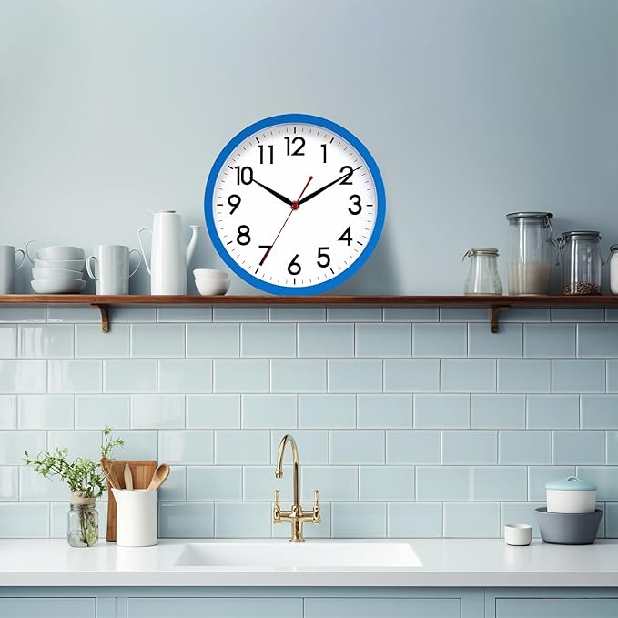 AKCISOT Wall Clock 10 Inch Silent Non-Ticking Modern Clocks Battery Operated - Analog Classic for Office, Home, Bathroom, Kitchen, Bedroom, School, Living Room(Blue)