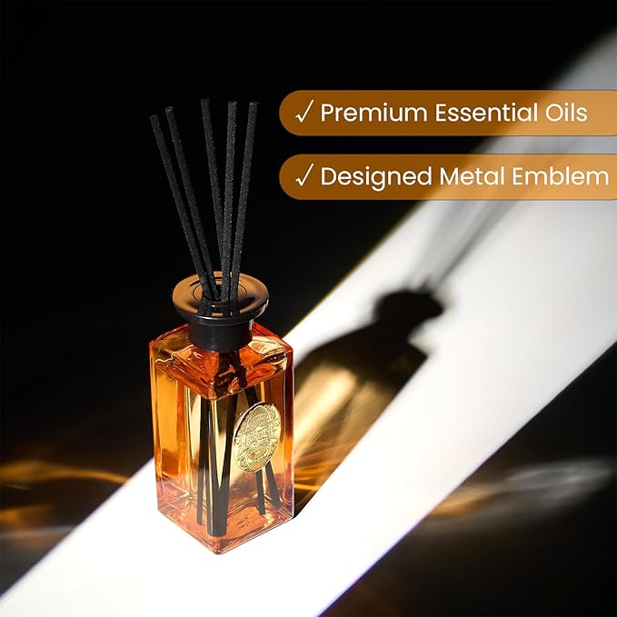 M&SENSE 6.3 oz Large Reed Diffuser Set | Pumpkin Apple Pie Scent Oil Diffuser with Sticks | Hotel Collection Non-Toxic Essential Oil |for Bedroom Bathroom Living Room