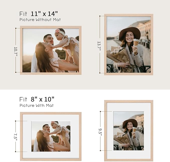 11x14 Oak Wood Picture Frame - Minimalist 11x14 Poster Frame, 11"x14" Frame Wood, Natural Solid Wooden Picture Frames for Wall Art Photo and Prints(1 Pack, Beige)