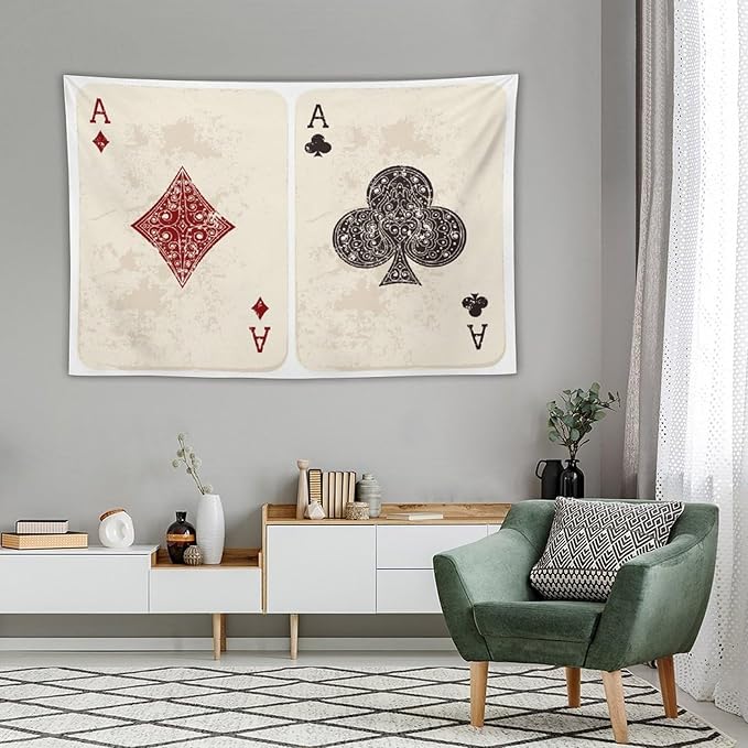 ZhiRain Lifestyle Tapestry Wall Hanging Ace Diamonds Clubs Poker Cards Game Grunge Gambling Illustration Tapestries Home Decor for Living Room Bedroom Farmhouse Apartment Dorm 60"x90"