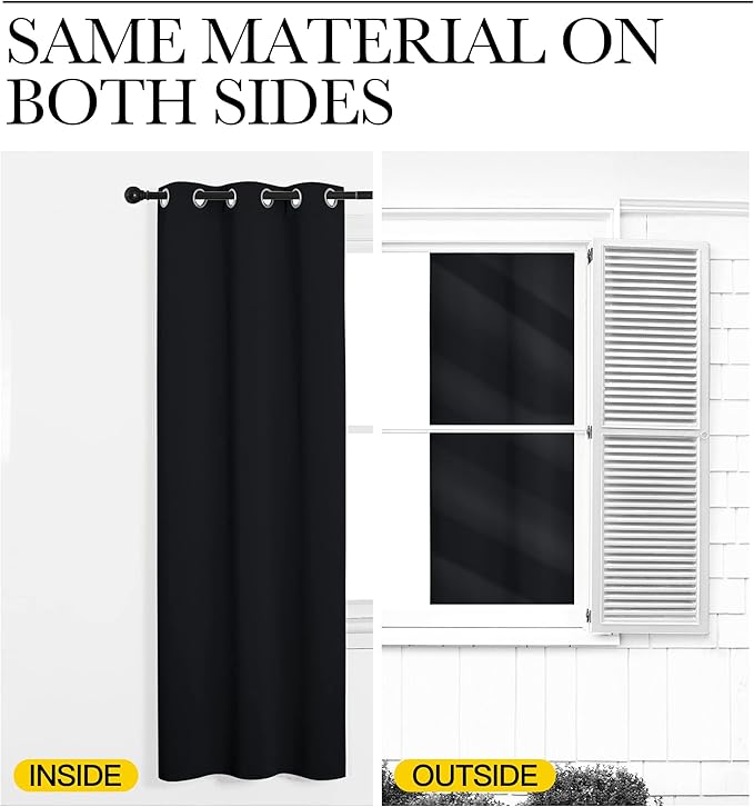 NICETOWN Bathroom Blackout Thermal Curtains and Drapes, 2 Panels, 42 inches Wide by 78 inches Long, Black, Solid Thermal Insulated Grommet Blackout Drapery Panels for Window