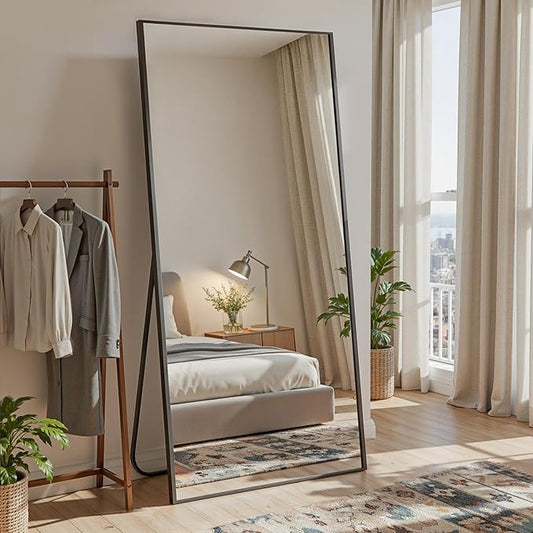 Full Length Mirror, 71"x32" Full Body Mirror, Floor Mirrors with Stand, Body Mirrors Standing Hanging Leaning Against Wall,Aluminum Frame Mirrors for Bedroom Cloakroom,Living Room,Black