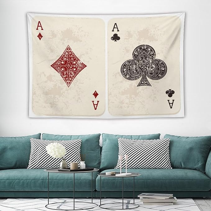 ZhiRain Lifestyle Tapestry Wall Hanging Ace Diamonds Clubs Poker Cards Game Grunge Gambling Illustration Tapestries Home Decor for Living Room Bedroom Farmhouse Apartment Dorm 60"x90"