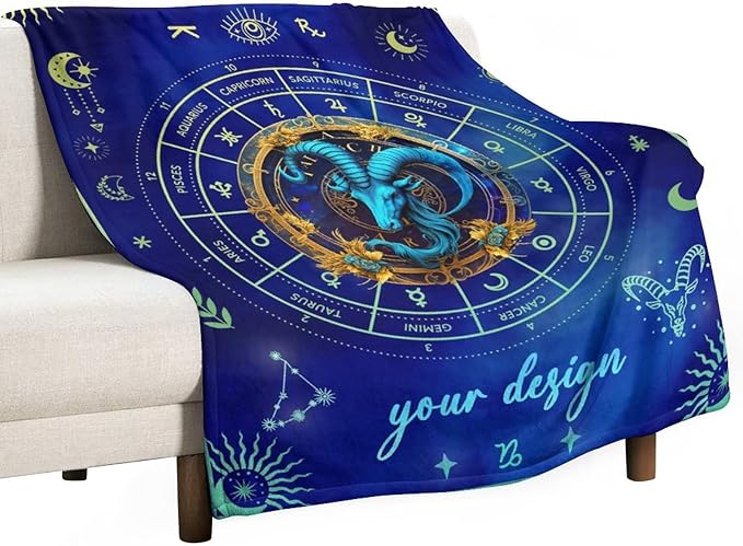 Custom Capricorn Blanket Gifts, 40" x 30" Rectangular Flannel Zodiac Throw Blanket Cozy, Personalized Gift for Boys Girls Teen Women Men Tarot Cards Lovers Birthday Anniversary Festival