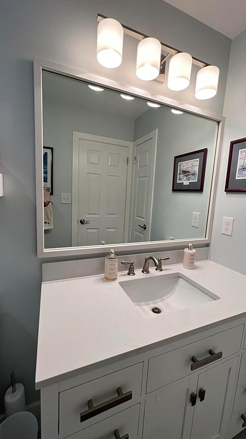 Frame My Mirror White Bathroom Mirror for Wall, 20" x 36" Pure White Bathroom Vanity Mirror, Made in USA, Hangs Horizontally or Vertically, Ellis Design
