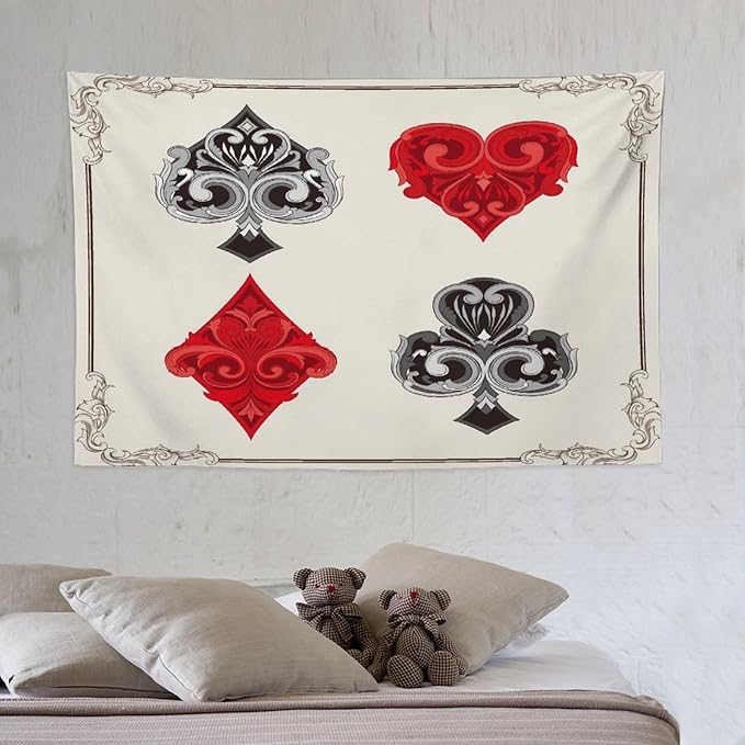 ZhiRain Poker Tapestry Wall Hanging 3D Playing Cards Casino Chips Gambling Tapestries Home Decor for Living Room Bedroom Farmhouse Apartment Dorm 40"x60"