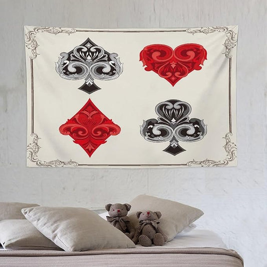 ZhiRain Poker Tapestry Wall Hanging 3D Playing Cards Casino Chips Gambling Tapestries Home Decor for Living Room Bedroom Farmhouse Apartment Dorm 40"x60"