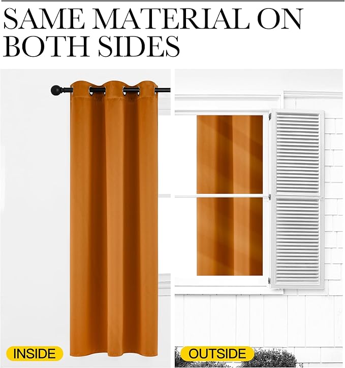 NICETOWN Room Darkening Cafe Satin Curtains for Small Windows, 42" Wide by 63" Long, 2 Panels, Orange, Grommet Privacy Faux Silk Blackout Drapes for Bedroom