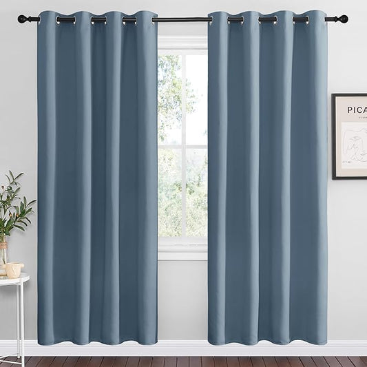 NICETOWN Smoky Blue Blackout Curtains 78 inches Length for Living Room, 2 Panels, 55" Wide, Thermal Insulated Decoration Drapes for Bedroom Window