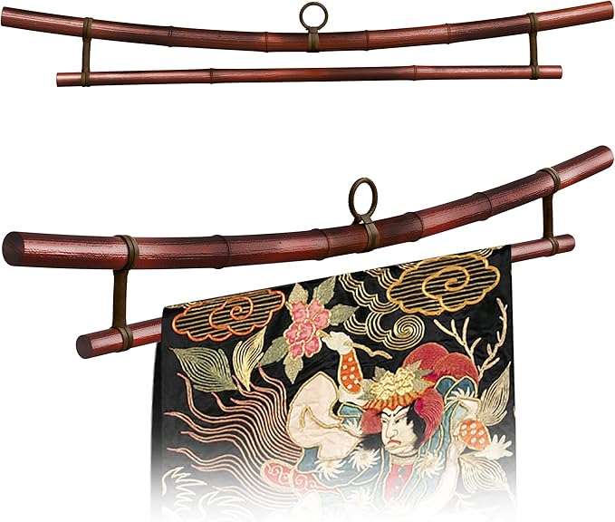 Smoked Bamboo Tapestry Holder, Rug Wall Hanger, Tapestry Wall Hanger, Obi Textile Hanger - Zen Pagoda Style Up to 19", 23", 30" or 36" - Japanese Ikat Kimono Display - Authentically Handmade (Fits 23 Inch tapestry)
