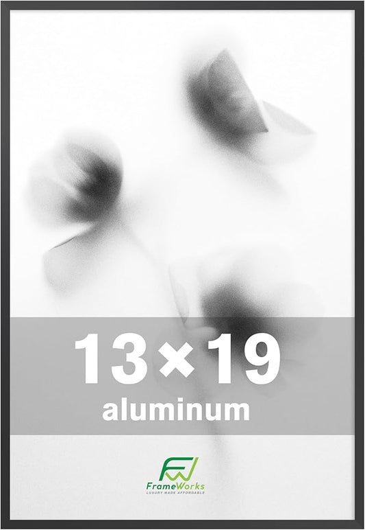 FrameWorks 13x19 Brushed Aluminum Poster Frames – Modern Brushed Metal Design w/Shatterproof Plexiglass, Perfect for Posters, Artwork, Paintings, Wall Displays – Home or Office Decor, Black - 1 Pack