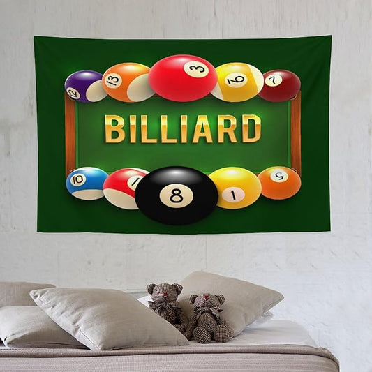 ZhiRain Snooker Billiards Tapestry Wall Hanging Modern Sports Theme Billiard Eight Ball Tapestries Home Decor for Living Room Bedroom Farmhouse Apartment Dorm 40"x60"