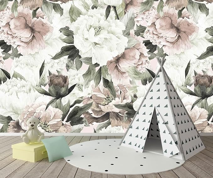 Roses and Banana Leaves Wall Mural Wallpaper for Bedroom and Living Room(Not Self-Adhesive)