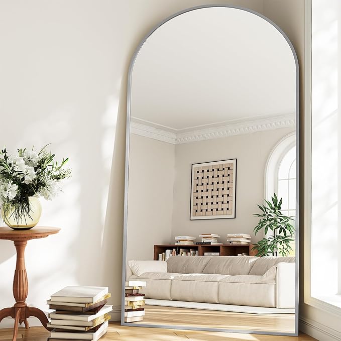 Oversized Full Length Mirror, 40"x80" Large Arched Floor Mirror Full Length with Stand, Room Decor Big Full Body Mirror with HD Tempered Glass Aluminum Frame for Bedroom Living Room, Silver