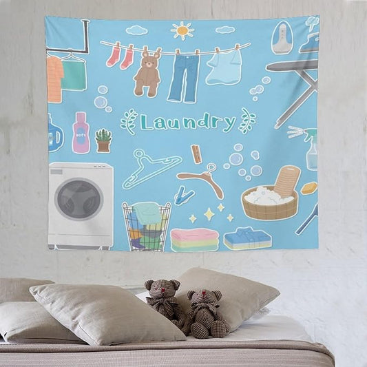 ZhiRain Laundry Room Tapestry Wall Hanging Vintage Funny Farmhouse Rustic Tapestries Home Decor for Living Room Bedroom Farmhouse Apartment Dorm 50"x60"