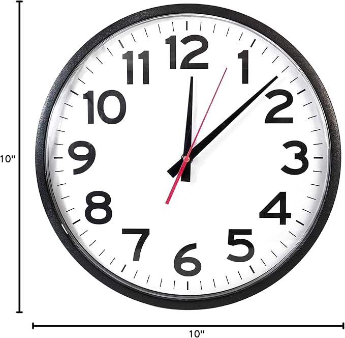 Ultimate Wall Clock | 10 Inch | Round | Quartz | Black | Kitchen | Office | Bedroom | Study | Classic | Indoor | Outdoor | Unbranded | Battery Operated | Modern Décor | Non-Ticking