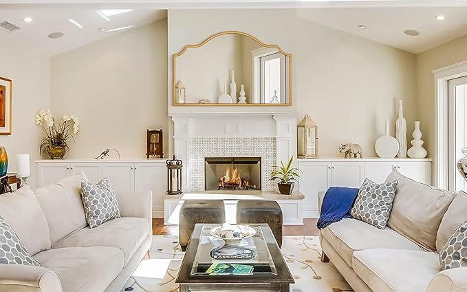 Chende Gold Arch Mirror, 55''x32'' Large Wall Mirrors for Decor with Wooden Frame, Modern Decorative Mirror for Dining Room, Entryway, Mantel, Living Room, Bathroom