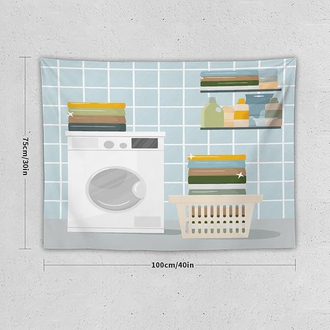 ZhiRain Laundry Room Tapestry Wall Hanging Wash Dry Sign Theme Printed Tapestries Home Decor for Living Room Bedroom Farmhouse Apartment Dorm 30"x40"