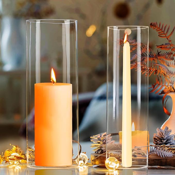 Hurricane Candle Holder,Open Ended Glass Candleholder Multiple Size Choices,Clear Cylinder Glass Candle Holder for Wedding Centerpieces, Home Decor(6 PCS,H:12" D:4")