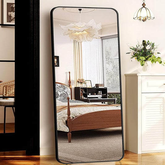71"x32" Full Length Mirror with Stand, Shatterproof Floor Mirror, Aluminum Alloy Black Thin Frame - Freestanding/Leaning/Wall Mount for Bedroom, Living Room & Entryway (Black)