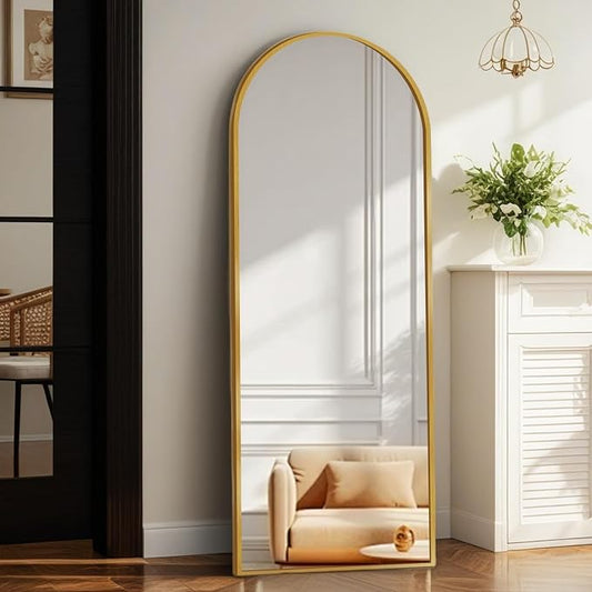 58"x18" Full Length Mirror with Stand, Shatterproof Arched Floor Mirror, Aluminum Alloy Thin Frame - Freestanding/Leaning/Wall Mount for Bedroom, Living Room & Entryway (Gold)