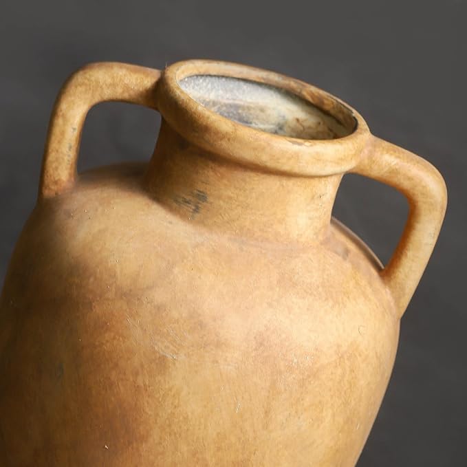 Large Ceramic Vase with 2 Handles, 11.41 inch Terracotta Rustic Farmhouse Vase for Home Decor, Wide Mouth, Living Room Shelf Decor, Enterway, Wedding, Table Decoration