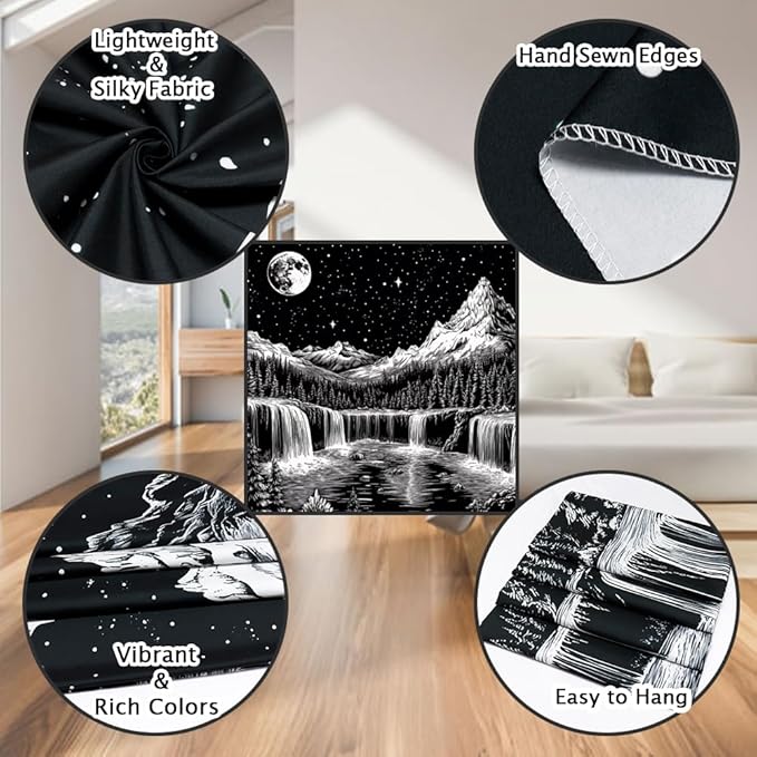Leofanger Black and White Tapestry Starry Night Mountain Tapestry Aesthetic Moon Wall Tapestries Galaxy Space Tapestries Wall Hanging for Home Decor(51.2"x59.1")