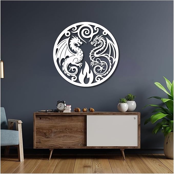 Dragon Of Metal Wall Sculpture,Yin Yang Decor Abstract Wall Art,Man Cave Decorative,Wall Hangings For Bathroom Living Room Garden Outdoor Farmhouse(Gold,76x74cm/30x29in)