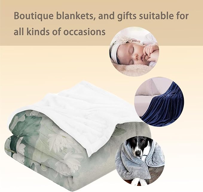 Floral Blanket - Soft, Cozy, Lightweight Flannel Throw Blankets for Couch, Bed, and Travel - Fuzzy, Fluffy Decor Perfect for Outdoor Use and Home Decor, Beautiful Lotus Design 80×60 in