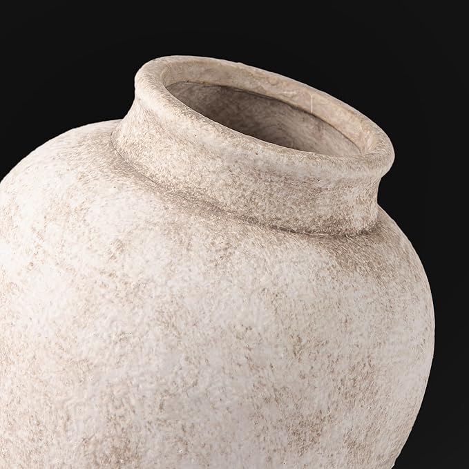 Ceramic Flower Vase, 6.7 Inch White Rustic Farmhouse Decorative Vase Pottery Pampas Grass Vases for Home Decor Table Living Room Entryway Mantel Bookshelf Bedroom Bathroom Kitchen - Rustic White