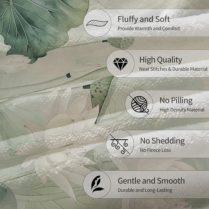 Floral Blanket - Soft, Cozy, Lightweight Flannel Throw Blankets for Couch, Bed, and Travel - Fuzzy, Fluffy Decor Perfect for Outdoor Use and Home Decor, Beautiful Lotus Design 60×50 in