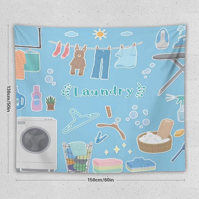 ZhiRain Laundry Room Tapestry Wall Hanging Vintage Funny Farmhouse Rustic Tapestries Home Decor for Living Room Bedroom Farmhouse Apartment Dorm 50"x60"