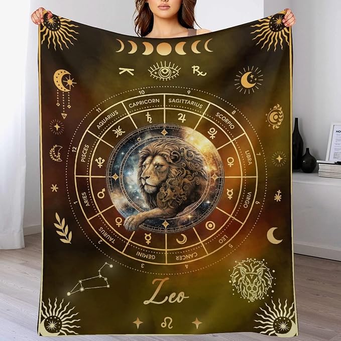 Leo Blanket Gifts, 40" x 30" Rectangular Flannel Zodiac Throw Blanket Cozy, Gift for Boys Girls Teen Women Men Tarot Cards Lovers Birthday Anniversary Festival
