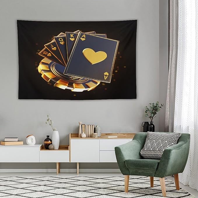 ZhiRain Poker Tapestry Wall Hanging Vintage Casino Playing Game Cards Printed Tapestries Home Decor for Living Room Bedroom Farmhouse Apartment Dorm 60"x90"