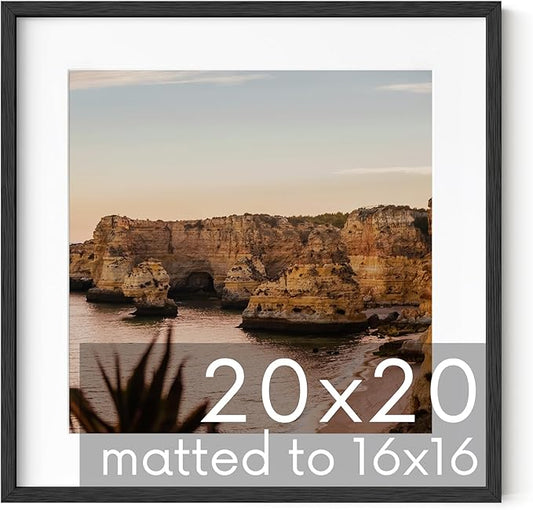 HAUS AND HUES Black Oak Wood 20x20 Picture Frame Matted to 16x16 - Square Frame with Plexiglass, Contemporary Frame for Wall Display (20x20 in, Black, Set of 1)