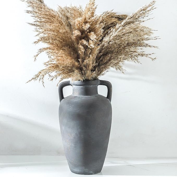 Rustic Ceramic Vase - 11.41 inch Tall Vase for Centerpieces, Boho Decor Decorative Vases with 2 Handles for Home Decor, Terracotta Vases for Farmhouse Living Room Shelf Table