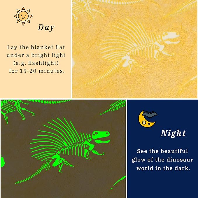 Glow in The Dark Blanket Dinosaur Throw Blanket for Boys Kids Cute Dino Blanket Unique Christmas Toys Gifts Gray Glowing Dinosaur Room Decor Blankets for Girls Teens
