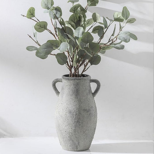 Large Ceramic Rustic Vase,11.3 inch Tall Farmhouse Flower Vase with 2 Handles for Home Decor, Living Room Entryway Table Centerpiece Decor