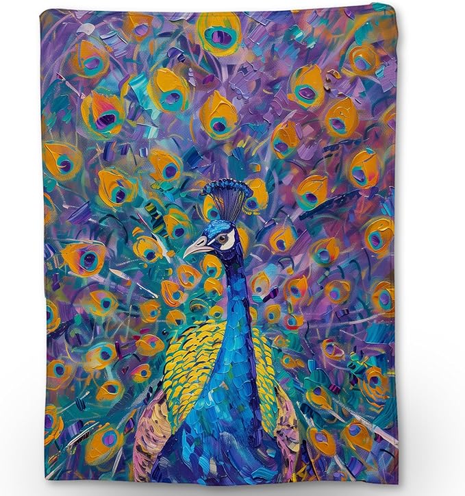 Peacock Blanket - Soft, Cozy, Lightweight Flannel Throw Blankets for Couch, Bed, Oil Painting Design, Fluffy Decor Perfect for Outdoor Use and Home Decor, for Adults Women Girls 80×60 in