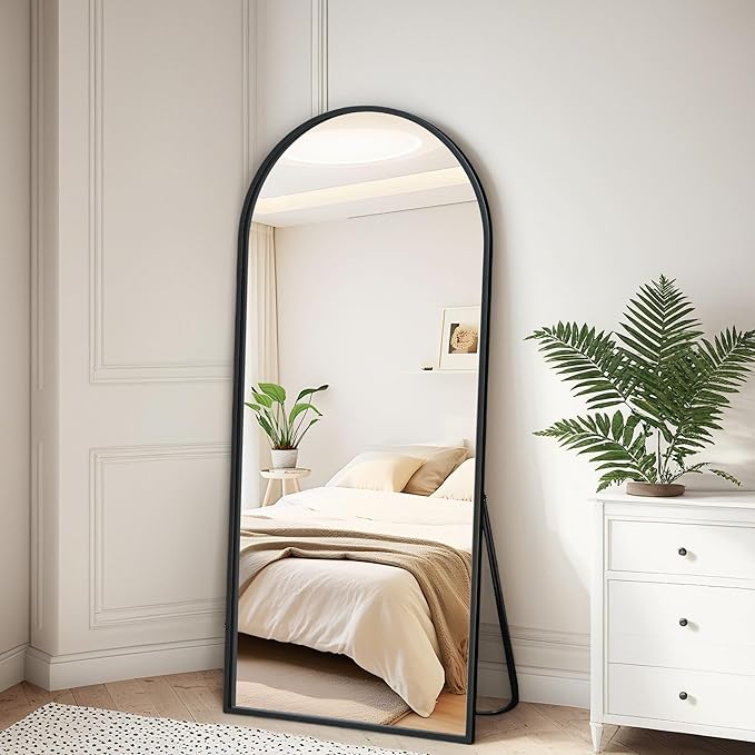 56"x18" Full Length Mirror with Stand, Shatterproof Arched Floor Mirror, Aluminum Alloy Thin Frame - Freestanding/Leaning/Wall Mount for Bedroom, Living Room & Entryway (Black)