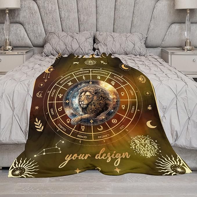 Custom Leo Blanket Gifts, 50" x 40" Rectangular Flannel Zodiac Throw Blanket Cozy, Personalized Gift for Boys Girls Teen Women Men Tarot Cards Lovers Birthday Anniversary Festival