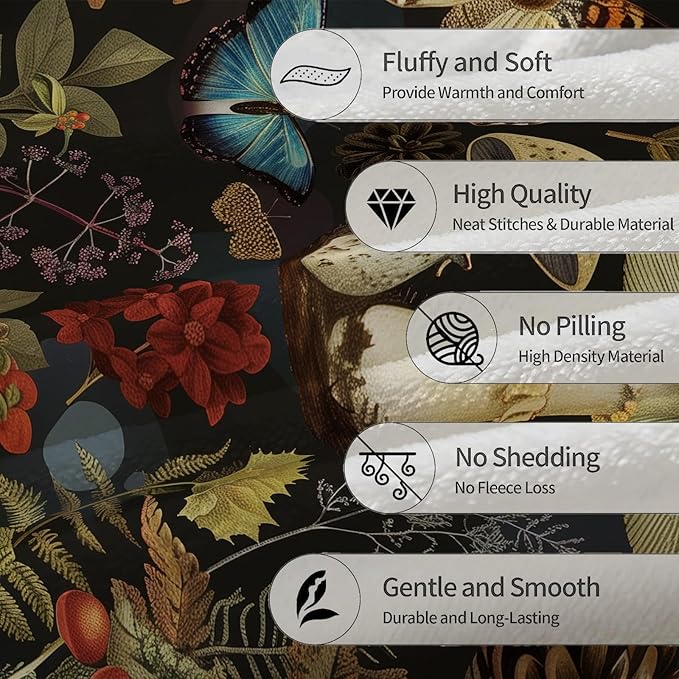 Mushroom Blanket - Soft, Cozy, Lightweight Flannel Throw Blankets for Couch, Bed, and Travel, Fluffy Decor Perfect for Outdoor Use and Home Decor, for Adults Women Boys Girls 50×40 in