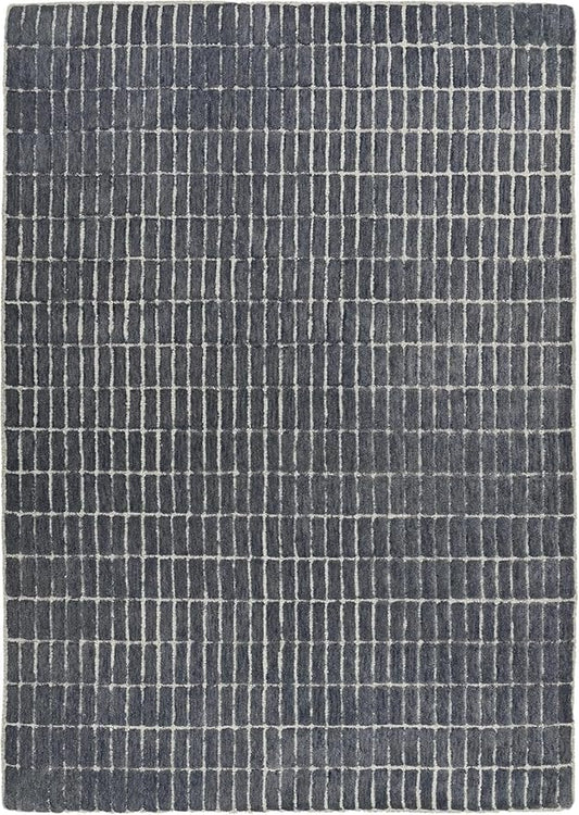 Hand-Tufted 100% Wool Area Rug – Unique Modern Geometric Grid Pattern, Soft Plush Textured Carpet for Living Room, Bedroom, Dining Room & Entryway (Smoke, 2.6' x 12')