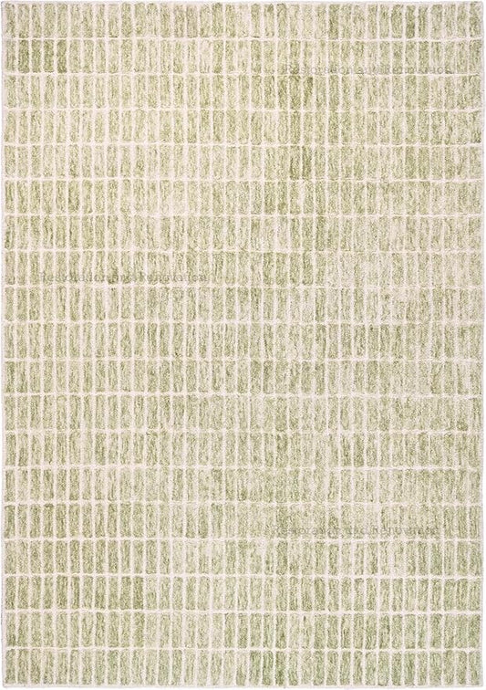 Hand-Tufted 100% Wool Area Rug – Unique Modern Geometric Grid Pattern, Soft Plush Textured Carpet for Living Room, Bedroom, Dining Room & Entryway (Light Green, 6' x 9')